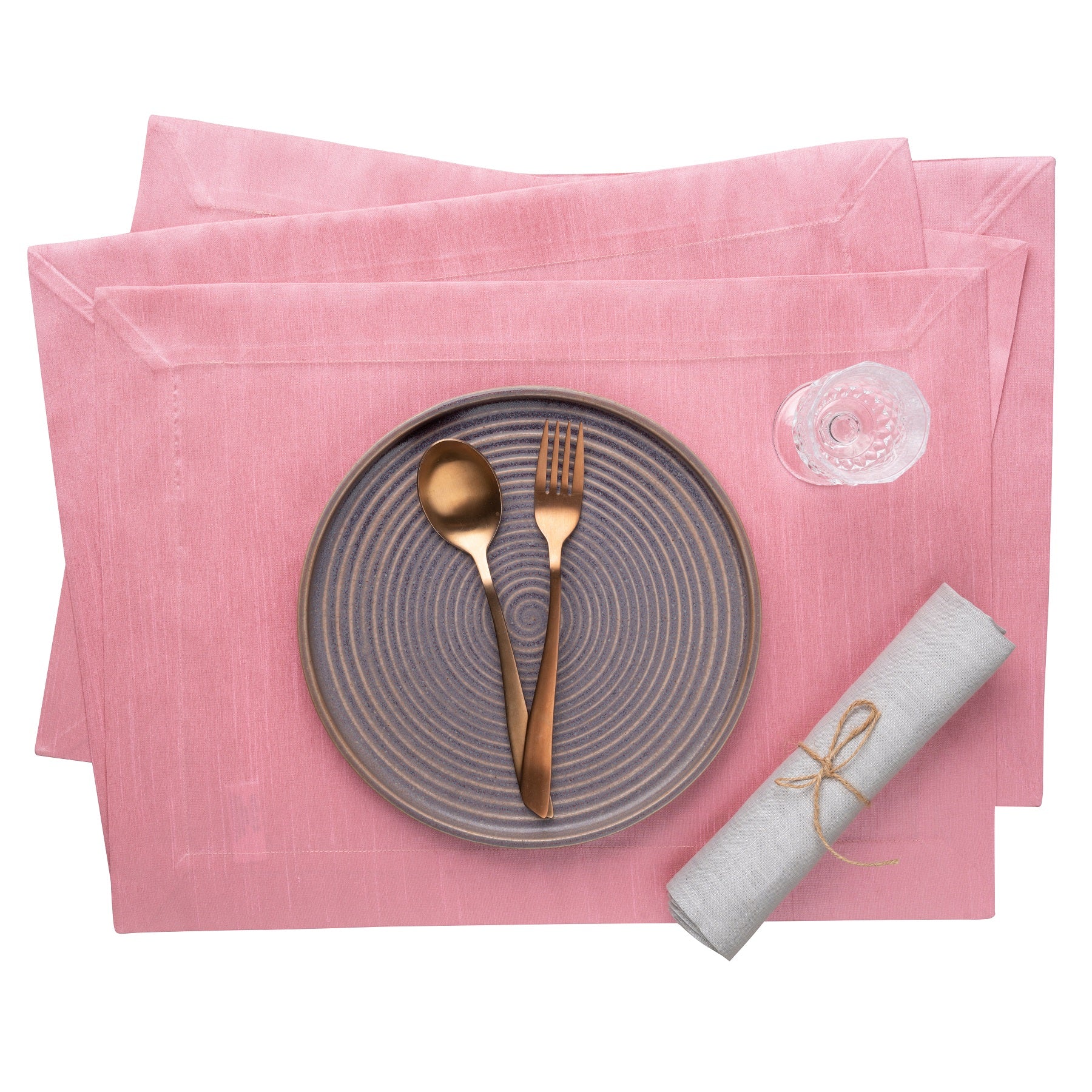 Pink Vegan Silk Placemats, Mitered Corner, 14 x 19 inch, 4 pcs