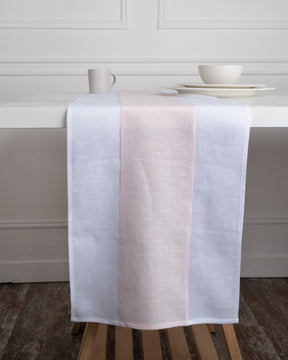Splicing Linen Table Runner - White and Pastel pink