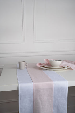 Splicing Linen Table Runner - White and Pastel pink