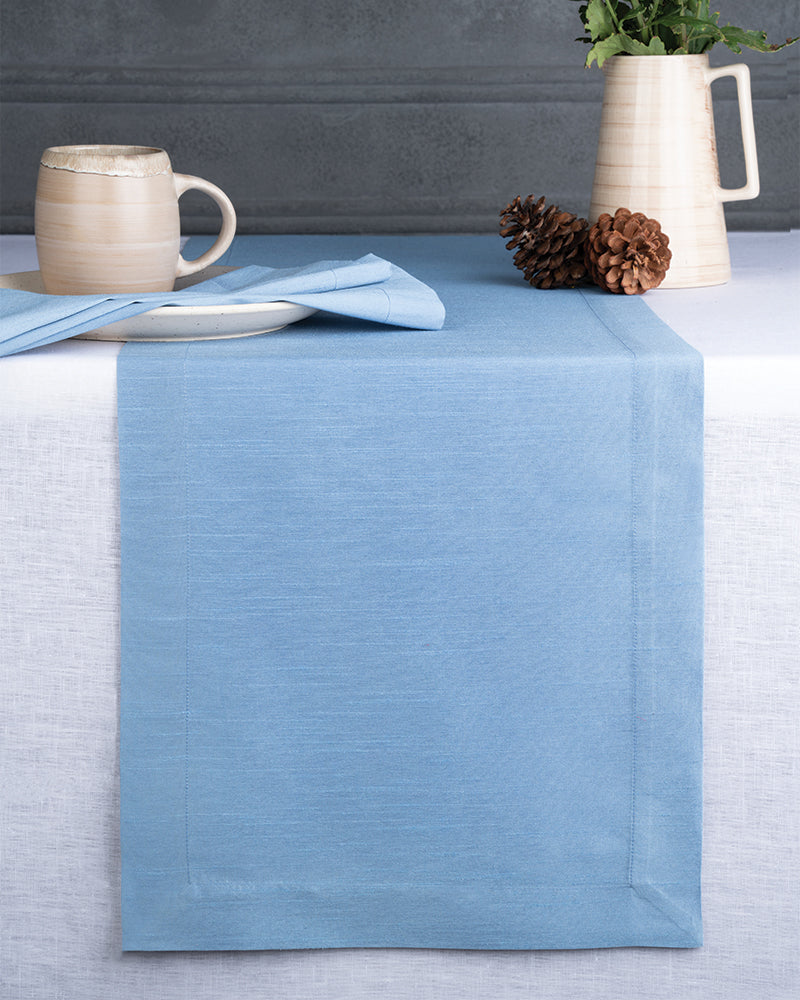 Blue Silk Textured Table Runner - Mitered Corner