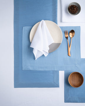 Blue Silk Textured Table Runner - Mitered Corner