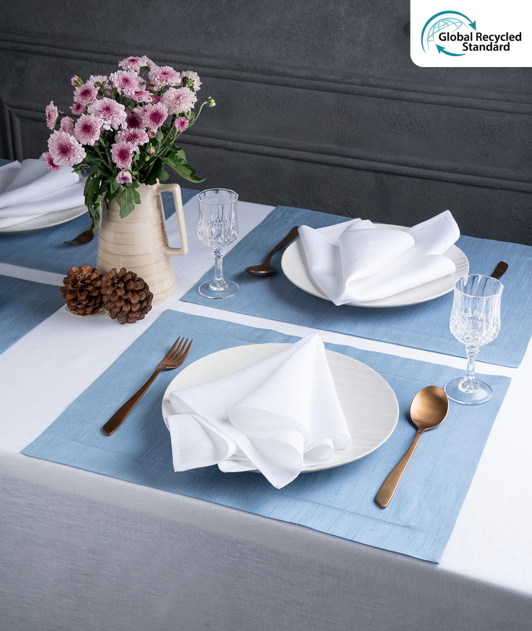 Blue Luxurious Silk Look Recycled Fabric Placemats