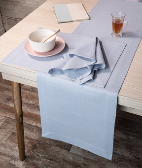 Powder Blue Linen Textured Table Runner - Mitered Corner