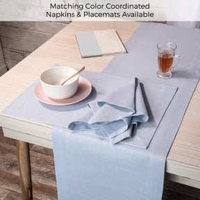 Light Blue Faux Linen Table Runner - Mitered Corner