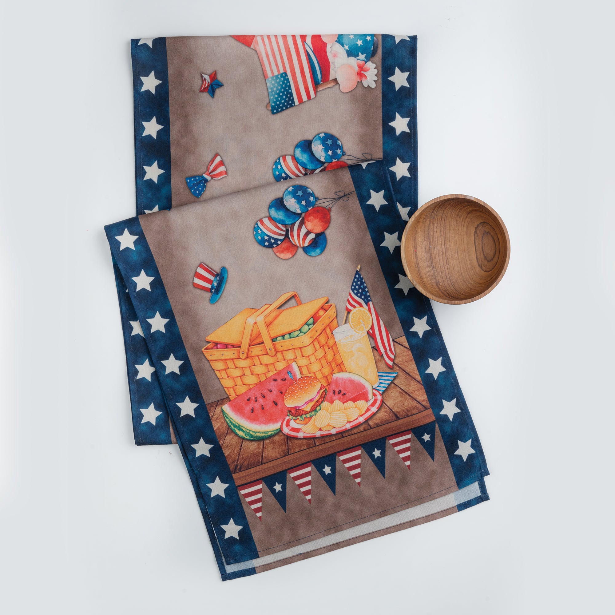 Picnic Basket 4th July Print Table Runner