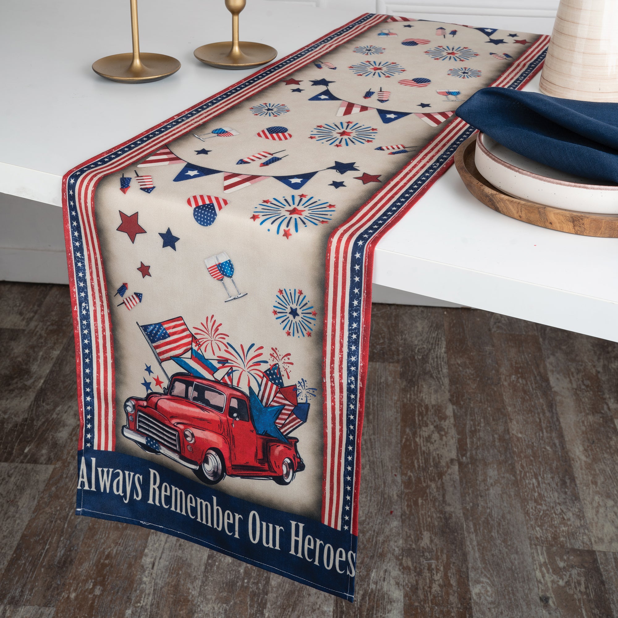 Remember Heroes 4th July Print Table Runner