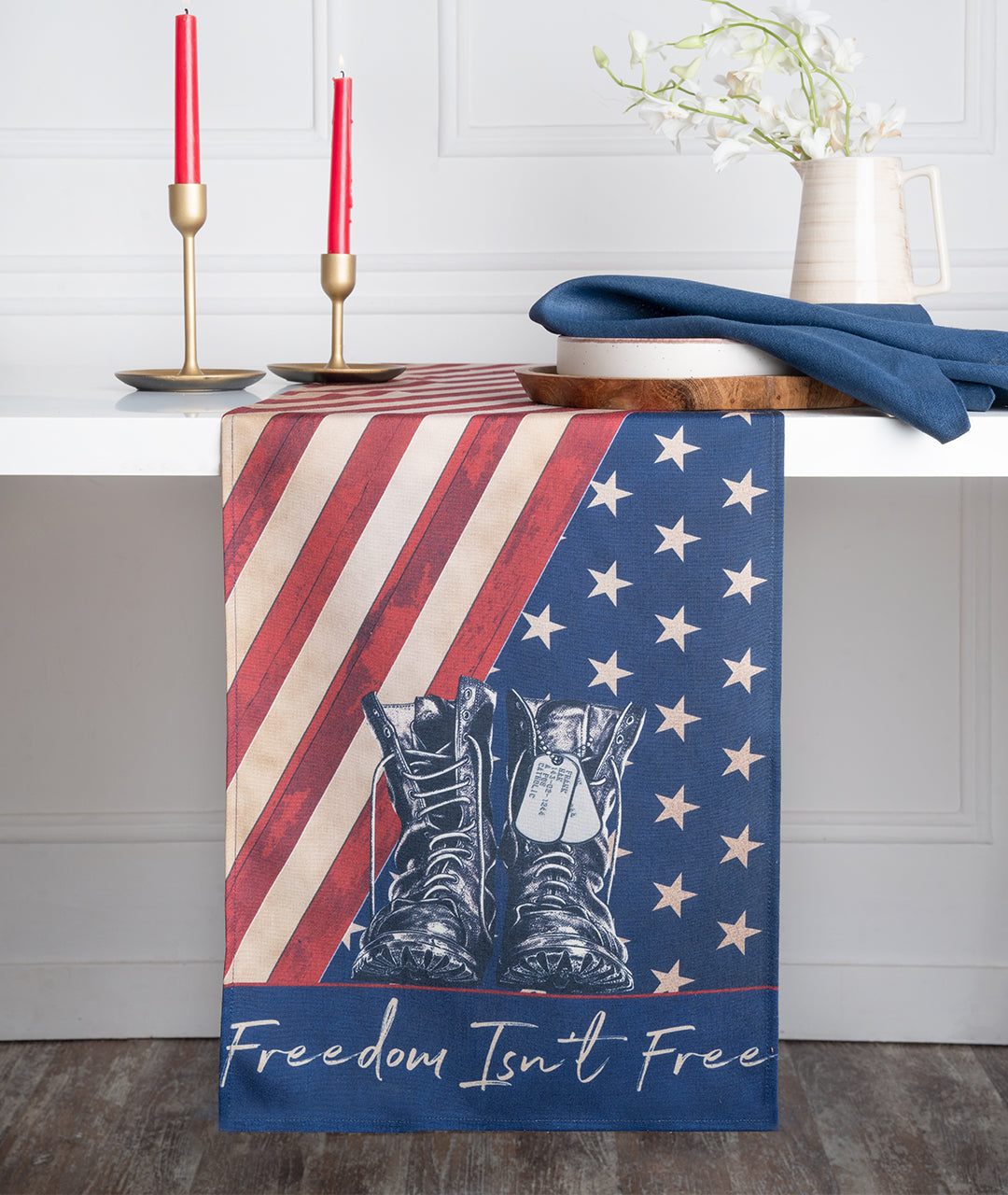 Freedom Isn't Free Linen Textured Table Runner - 4th July Print