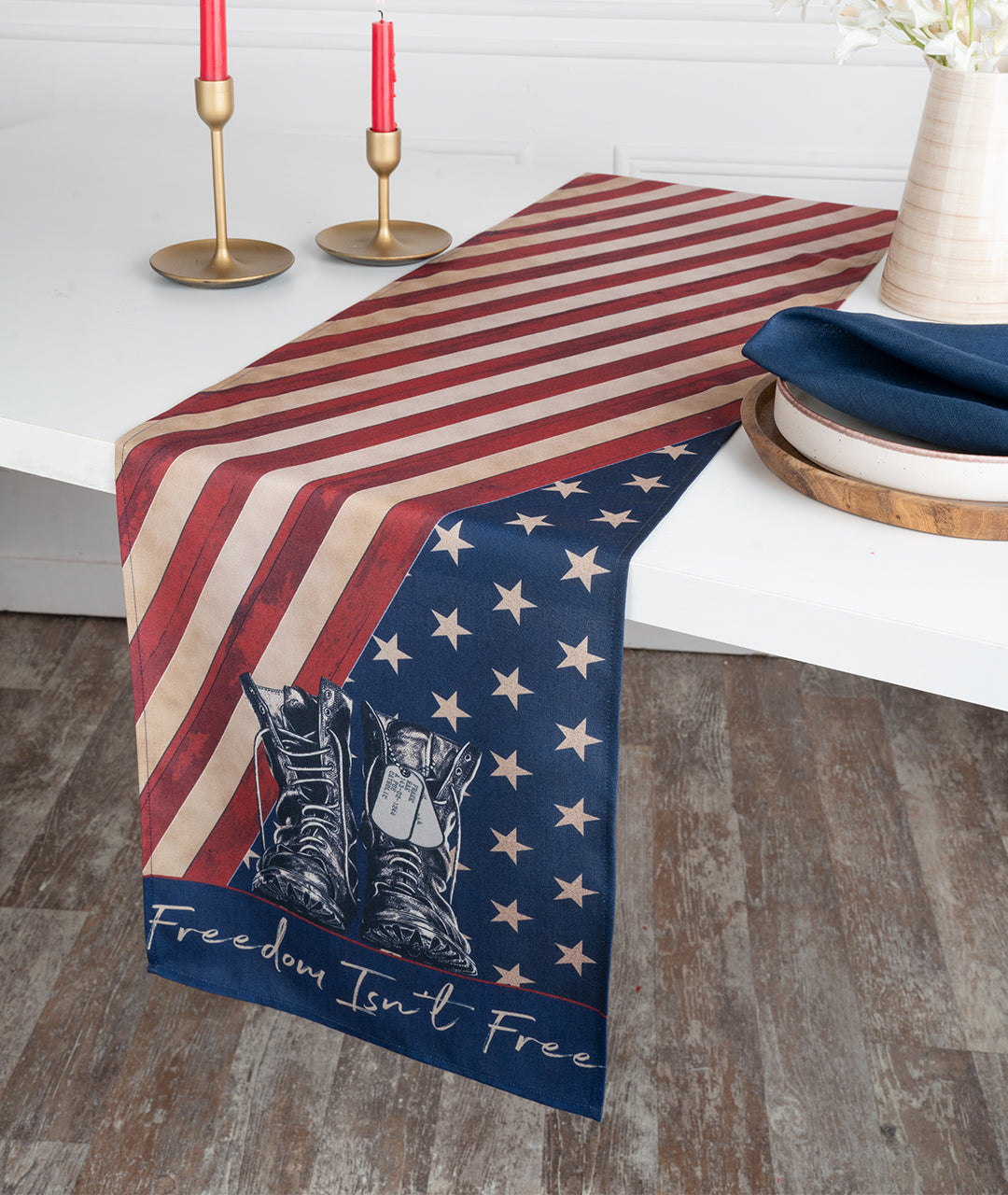 Freedom Isn't Free Linen Textured Table Runner - 4th July Print
