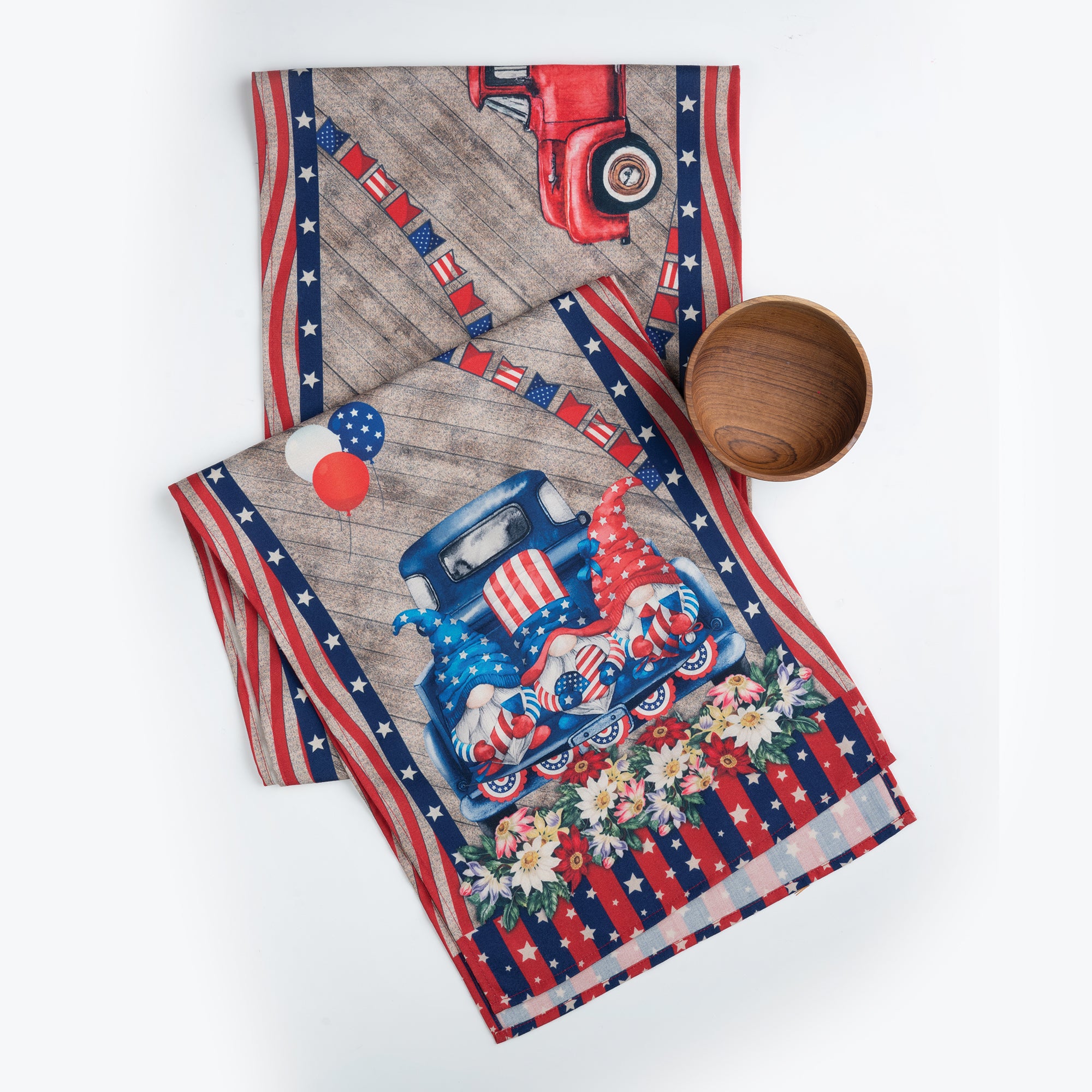 Farmtruck Gnomes 4th July Print Table Runner