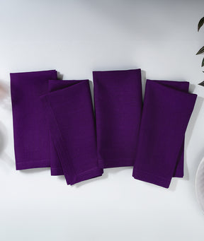 Purple Linen Look Recycled Fabric Mitered Corner Dinner Napkins