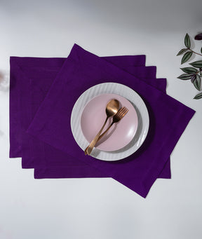 Purple Linen Look Recycled Fabric Mitered Corner Placemats