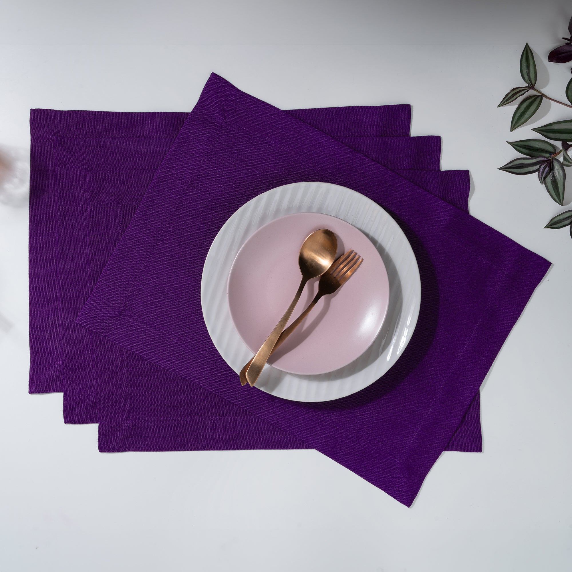 Purple Faux Linen Placemats, Mitered Corner, 14 x 19 inch, 4 pcs