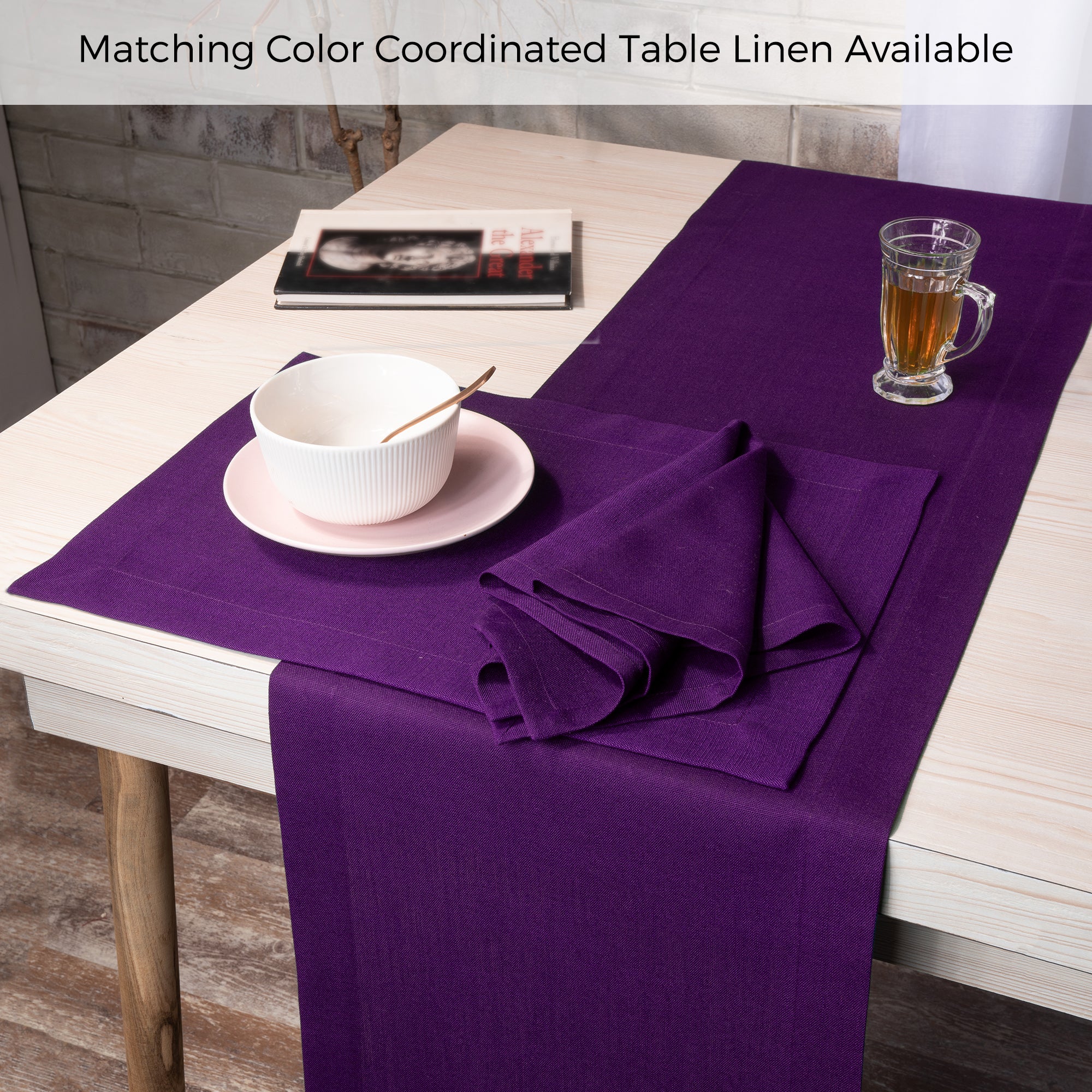 Purple Faux Linen Placemats, Mitered Corner, 14 x 19 inch, 4 pcs