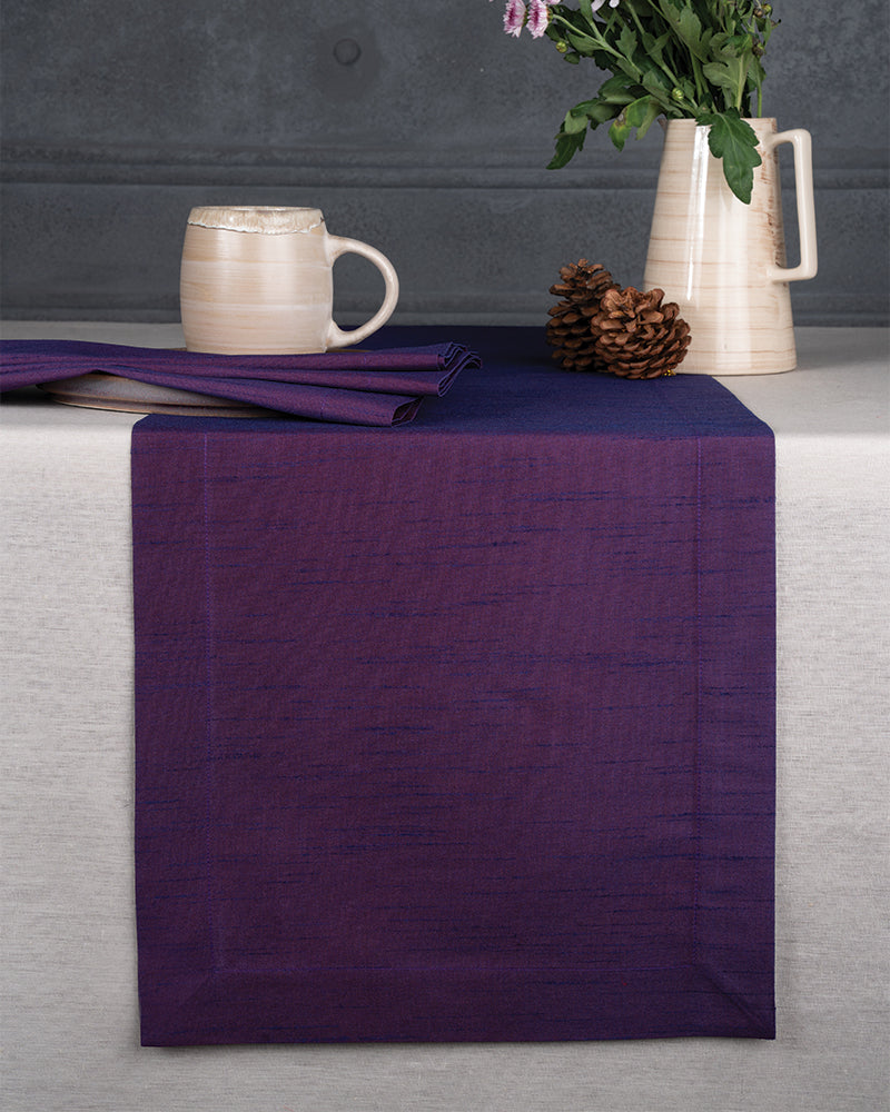 Purple Silk Textured Table Runner - Mitered Corner