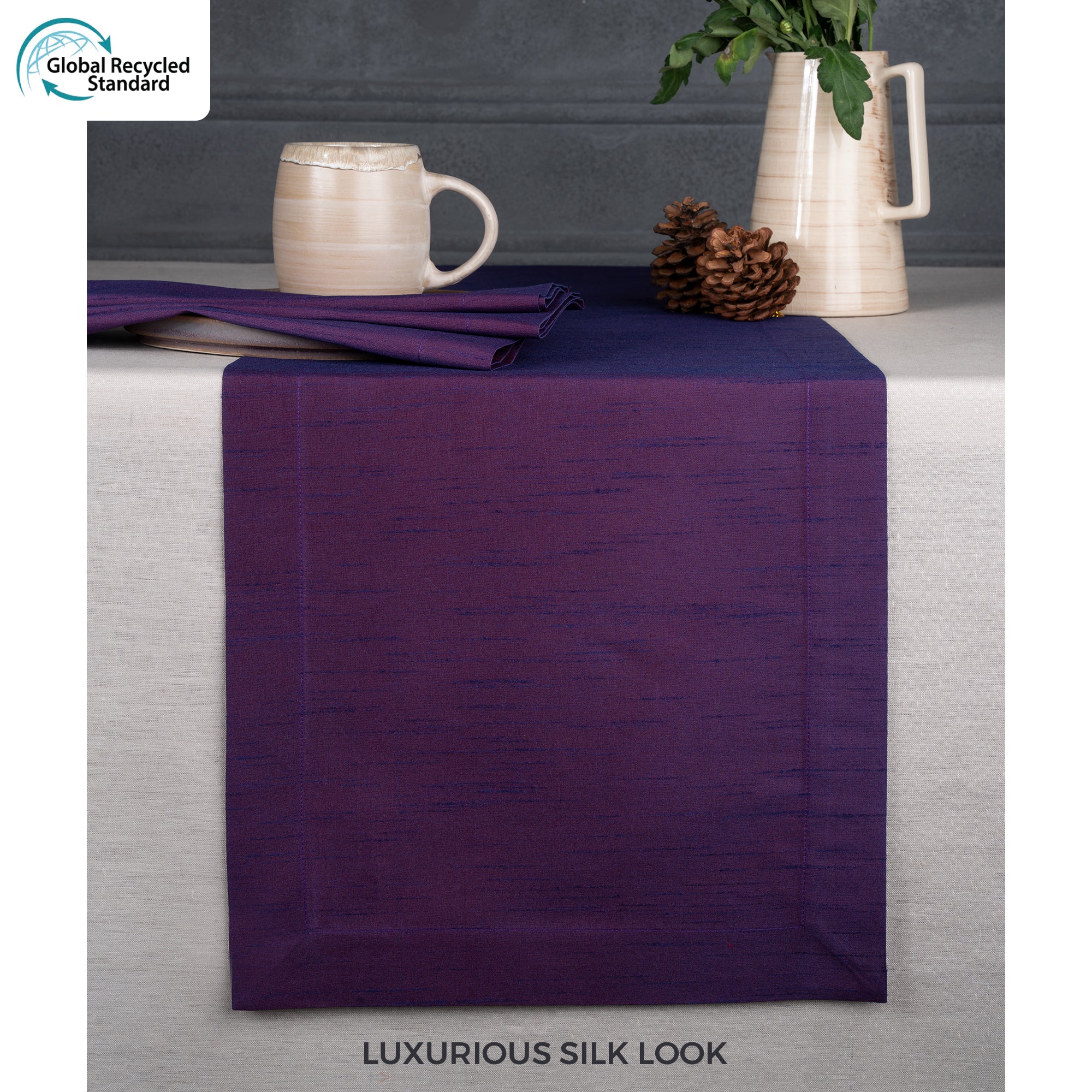 Purple Table Runner, Vegan Silk, Mitered Corner