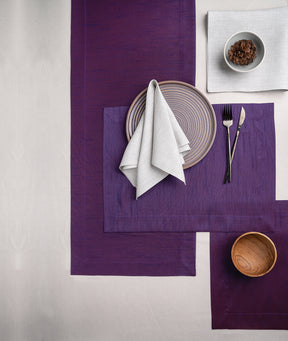Purple Silk Textured Placemats 14 x 19 Inch Set of 4 - Mitered Corner