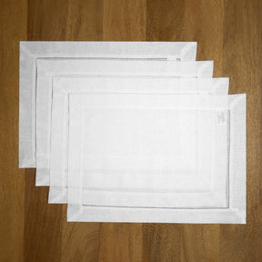 White Linen Placemats 14 x 19 Inch Set of 4 - Hemstitch