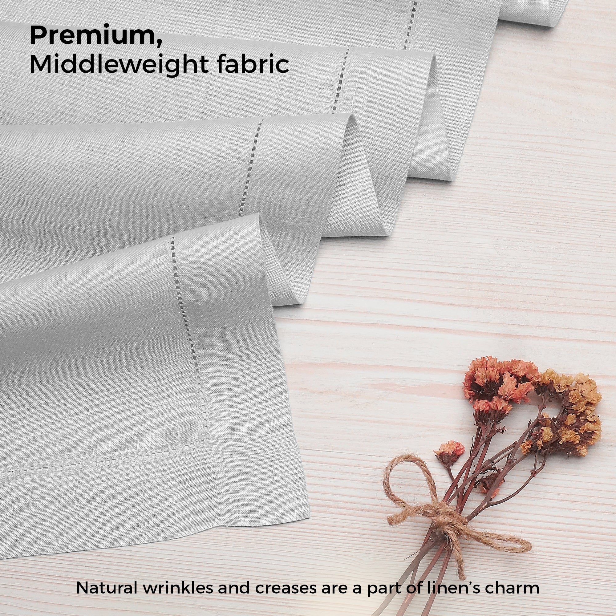 Silver Grey Linen Table Runner, Hemstitch