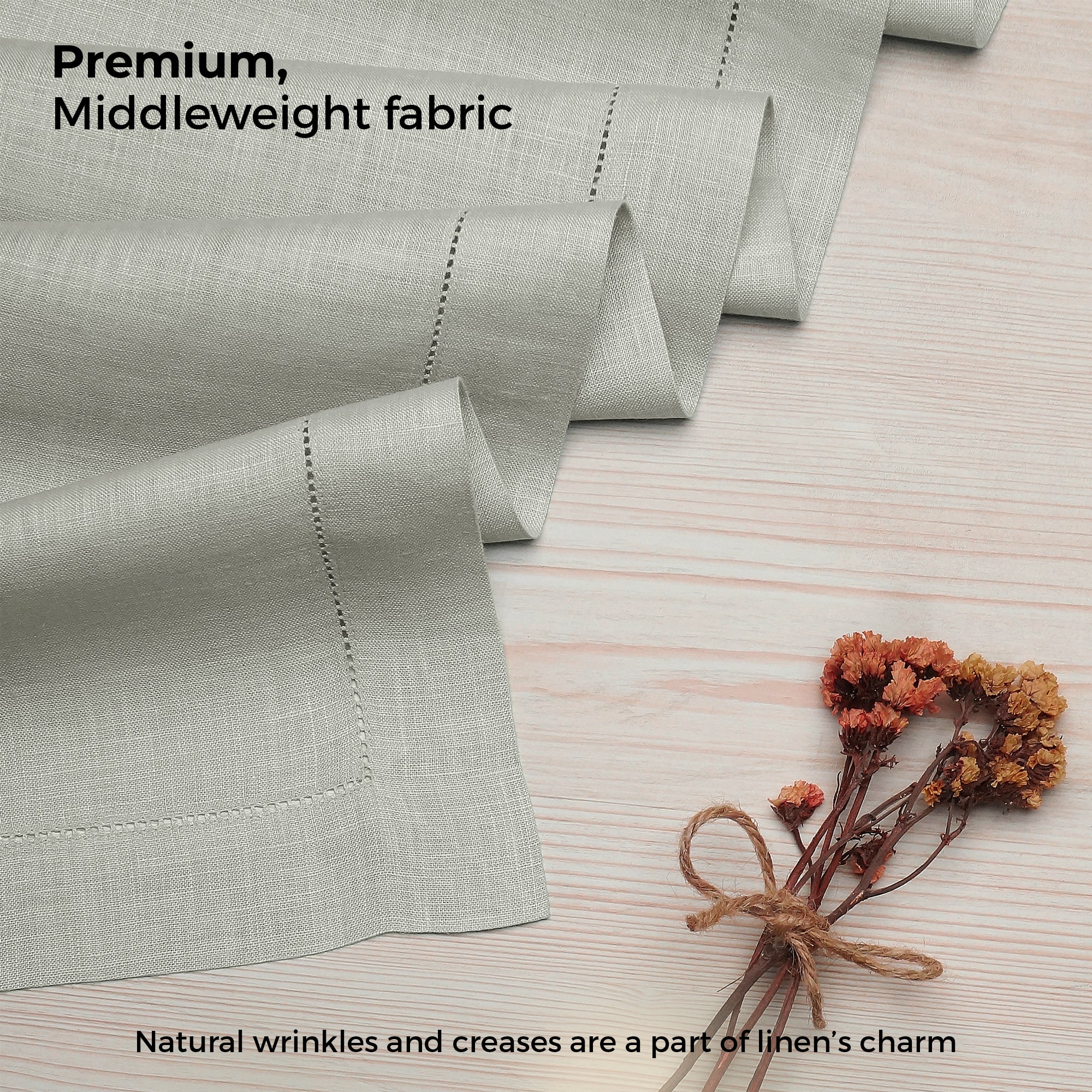 Silver Grey Linen Table Runner, Hemstitch