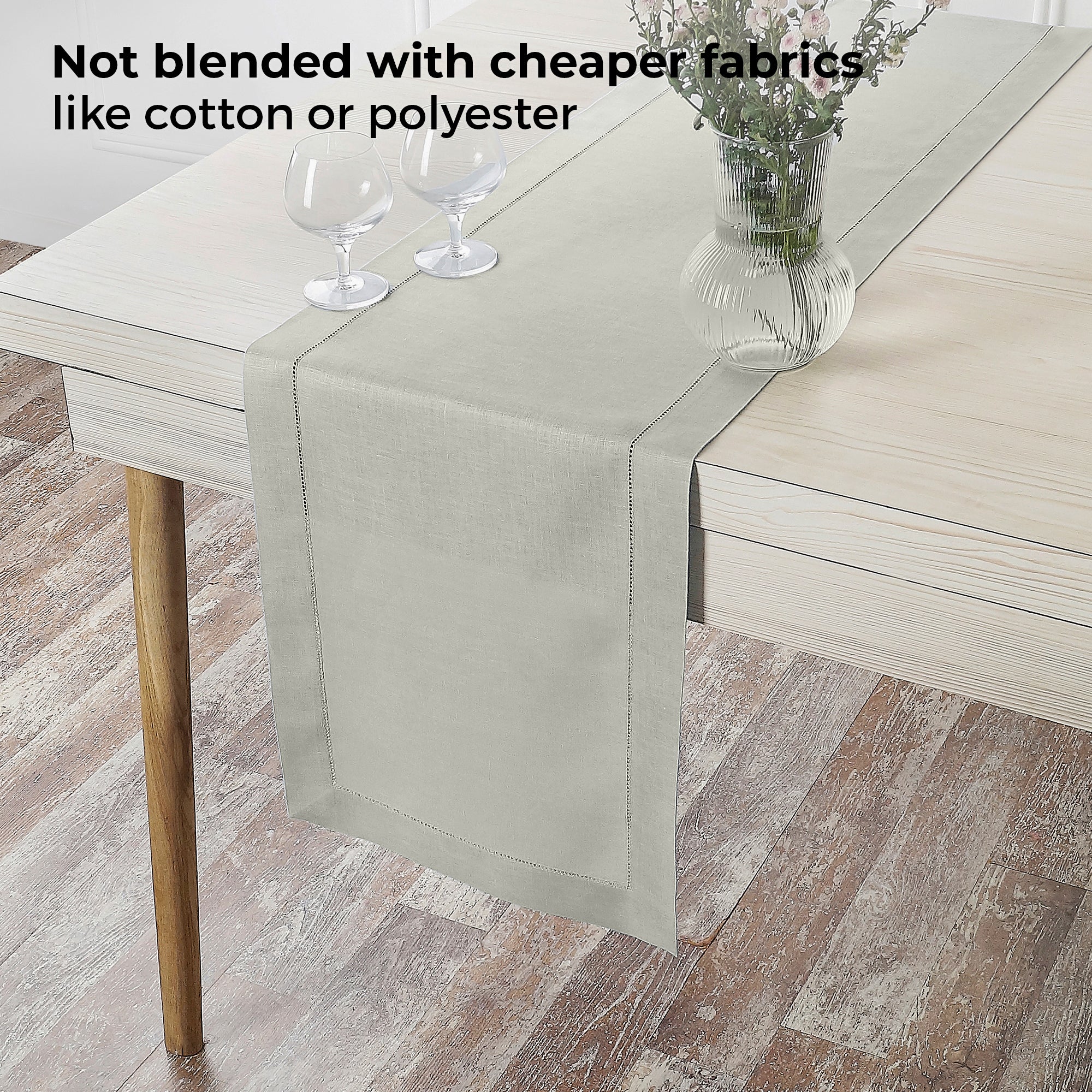 Silver Grey Linen Table Runner, Hemstitch