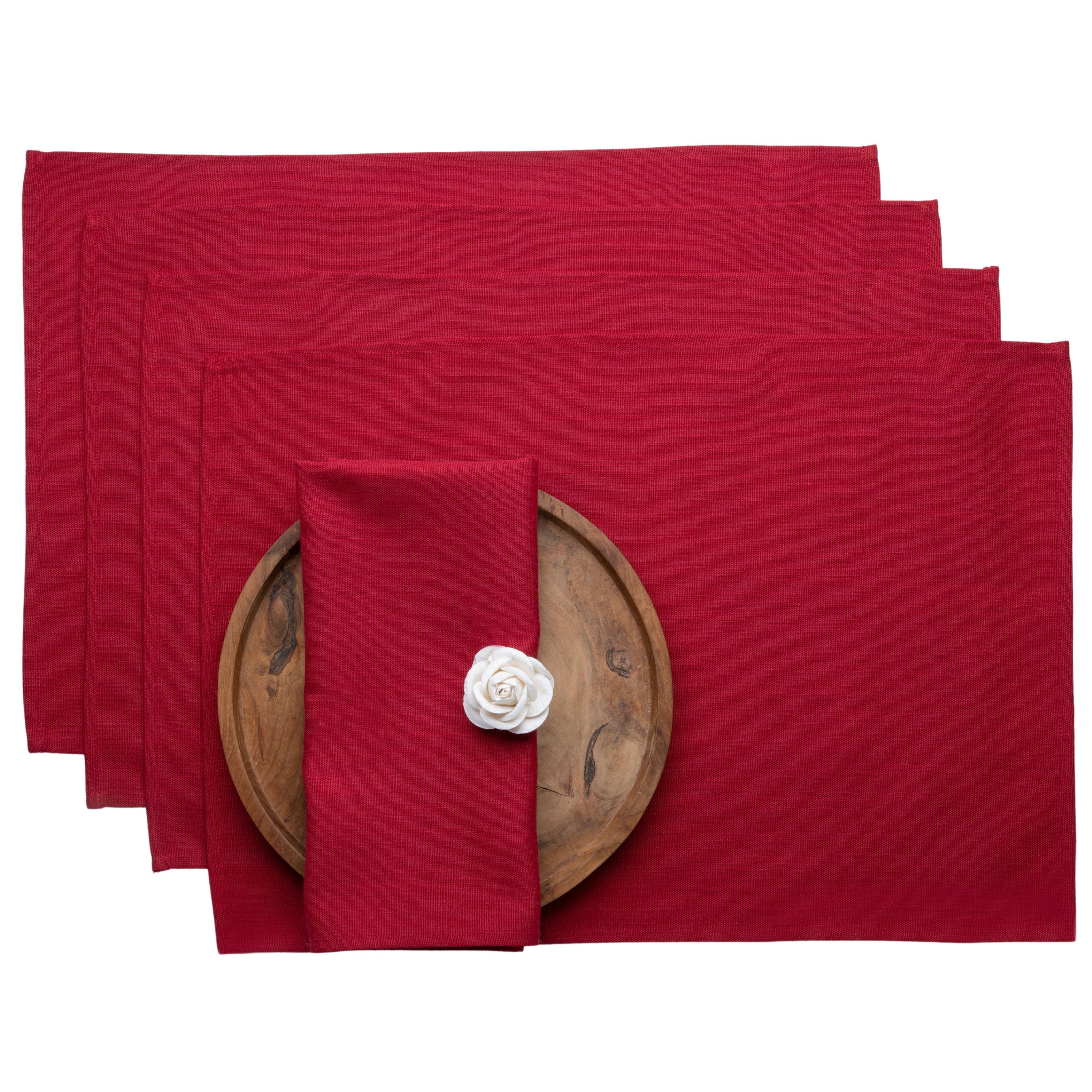 Red Faux Linen Placemats, Plain, 13 x 18 inch, 4 pcs