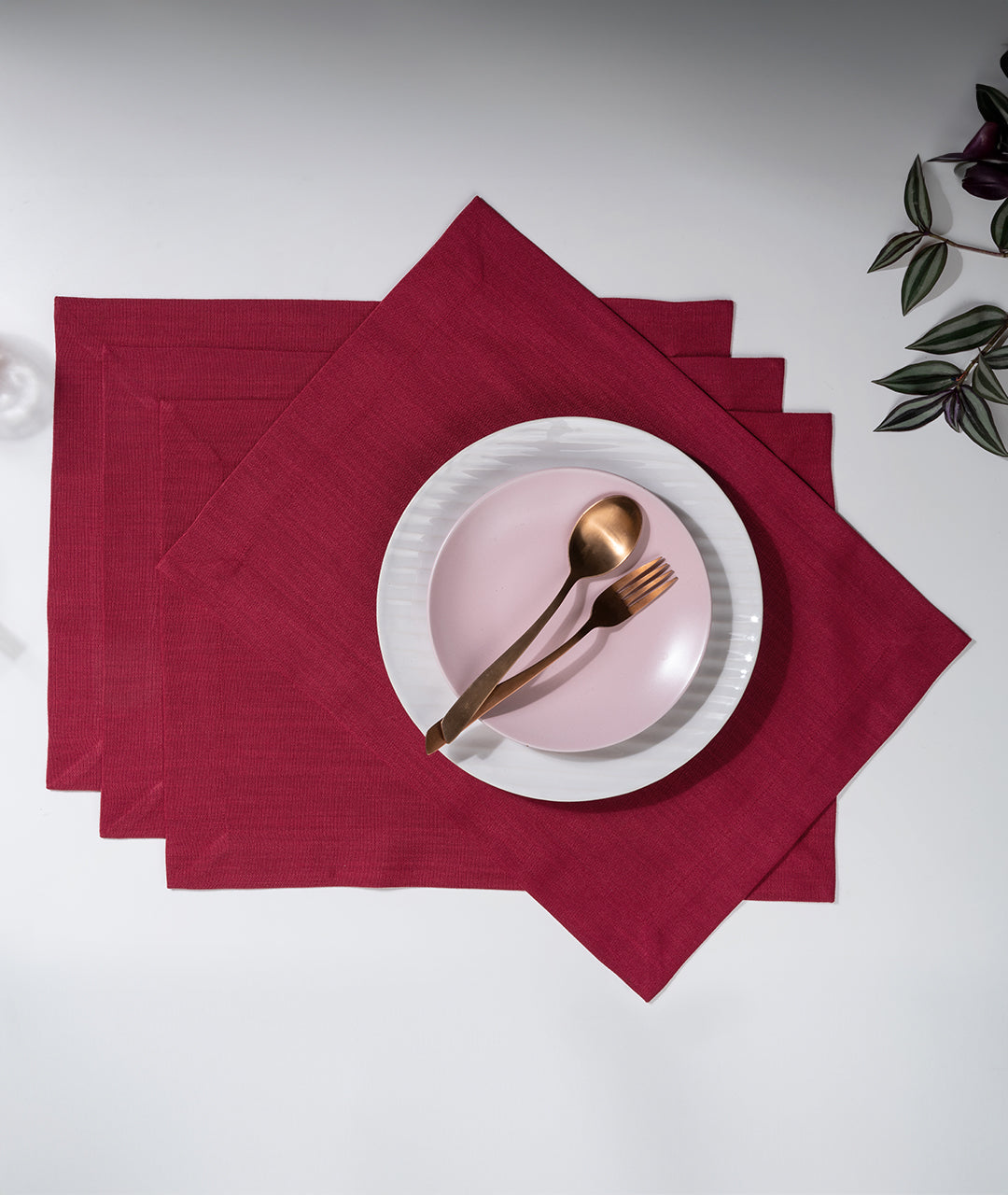 Red Linen Textured Placemats 14 x 19 Inch Set of 4 - Mitered Corner