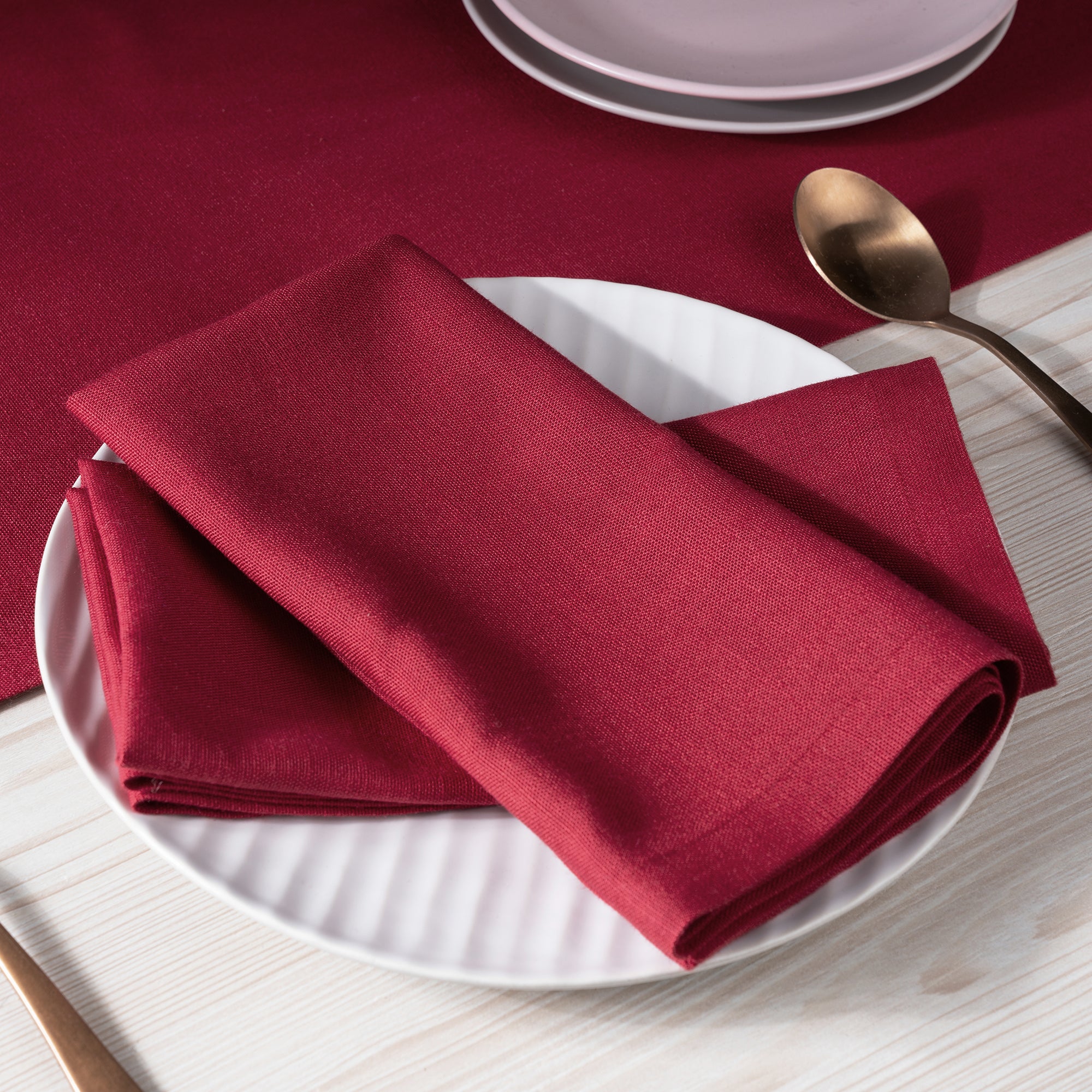 Red Faux Linen Napkins, Mitered Corner, 20 x 20 inch, 4 pcs