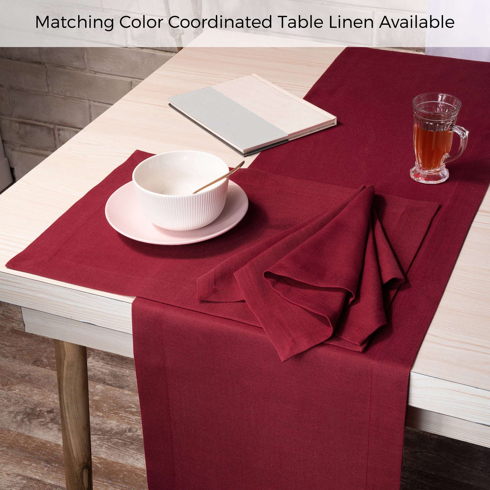 Red Faux Linen Napkins, Mitered Corner, 20 x 20 inch, 4 pcs