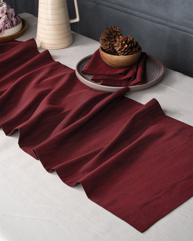 Wine Red Silk Textured Table Runner - Mitered Corner