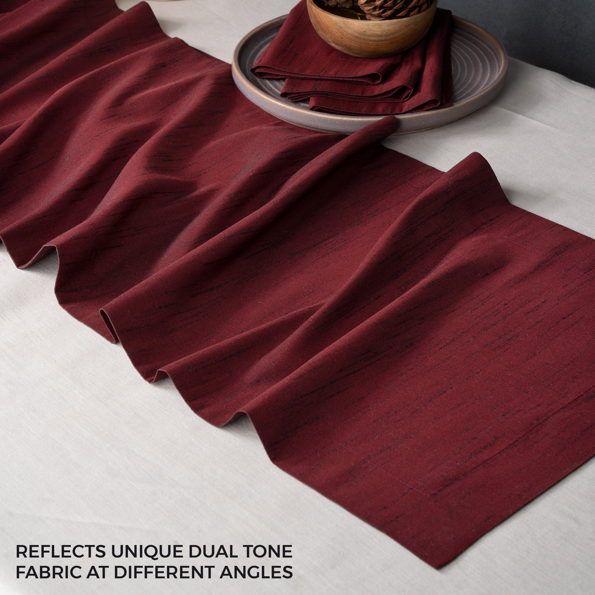 Wine Red Table Runner, Vegan Silk, Mitered Corner