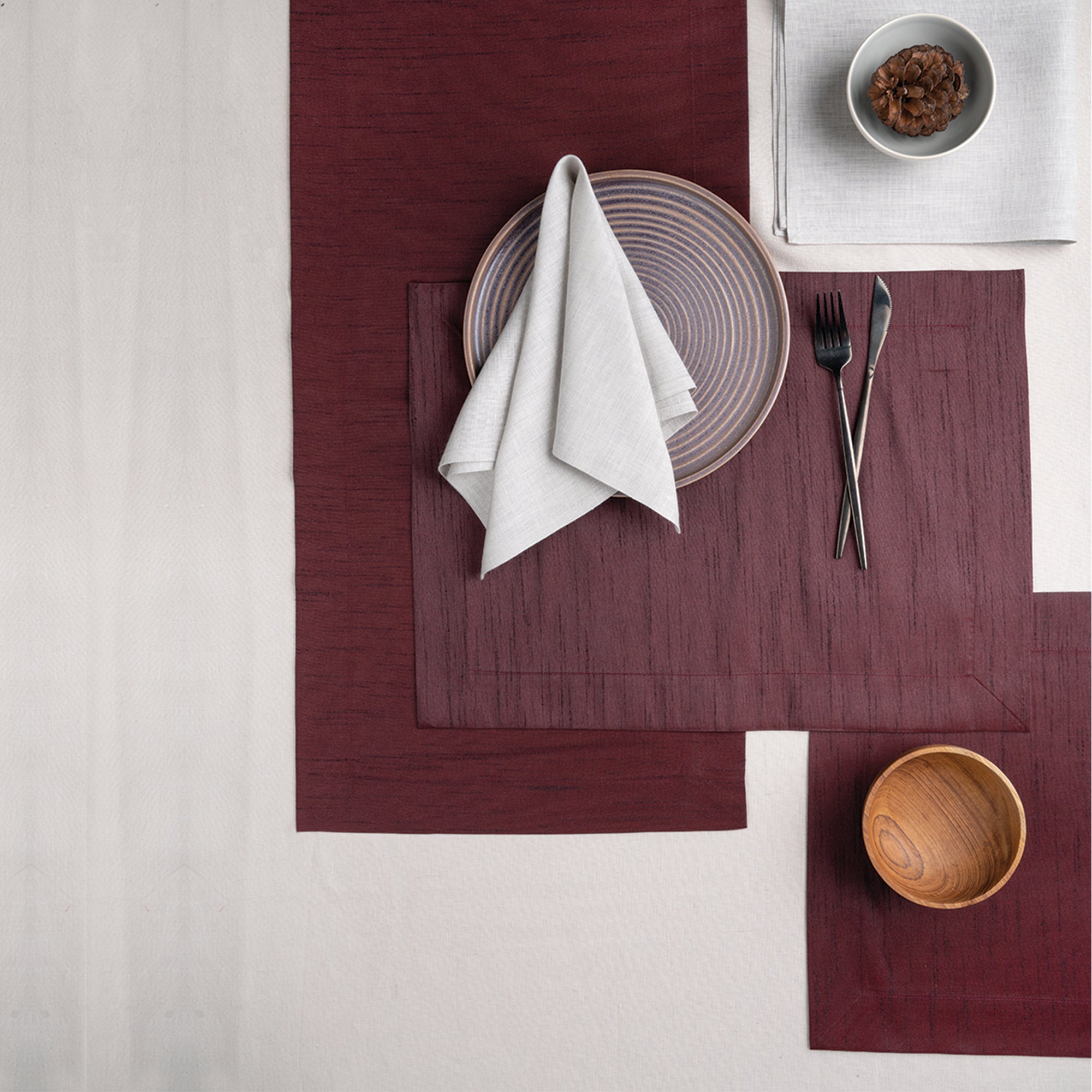 Wine Red Table Runner, Vegan Silk, Mitered Corner