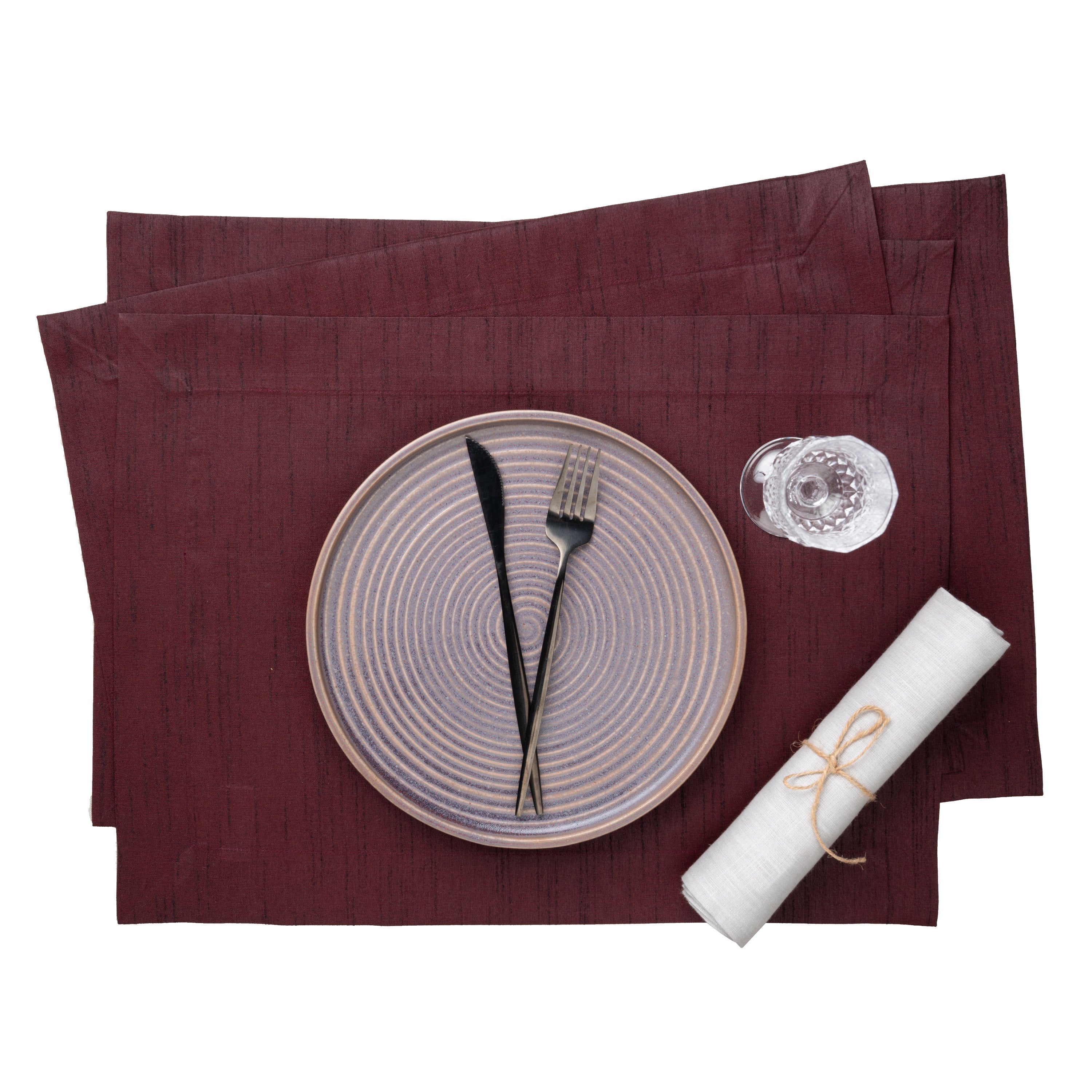 Wine Red Vegan Silk Placemats, Mitered Corner, 14 x 19 inch, 4 pcs