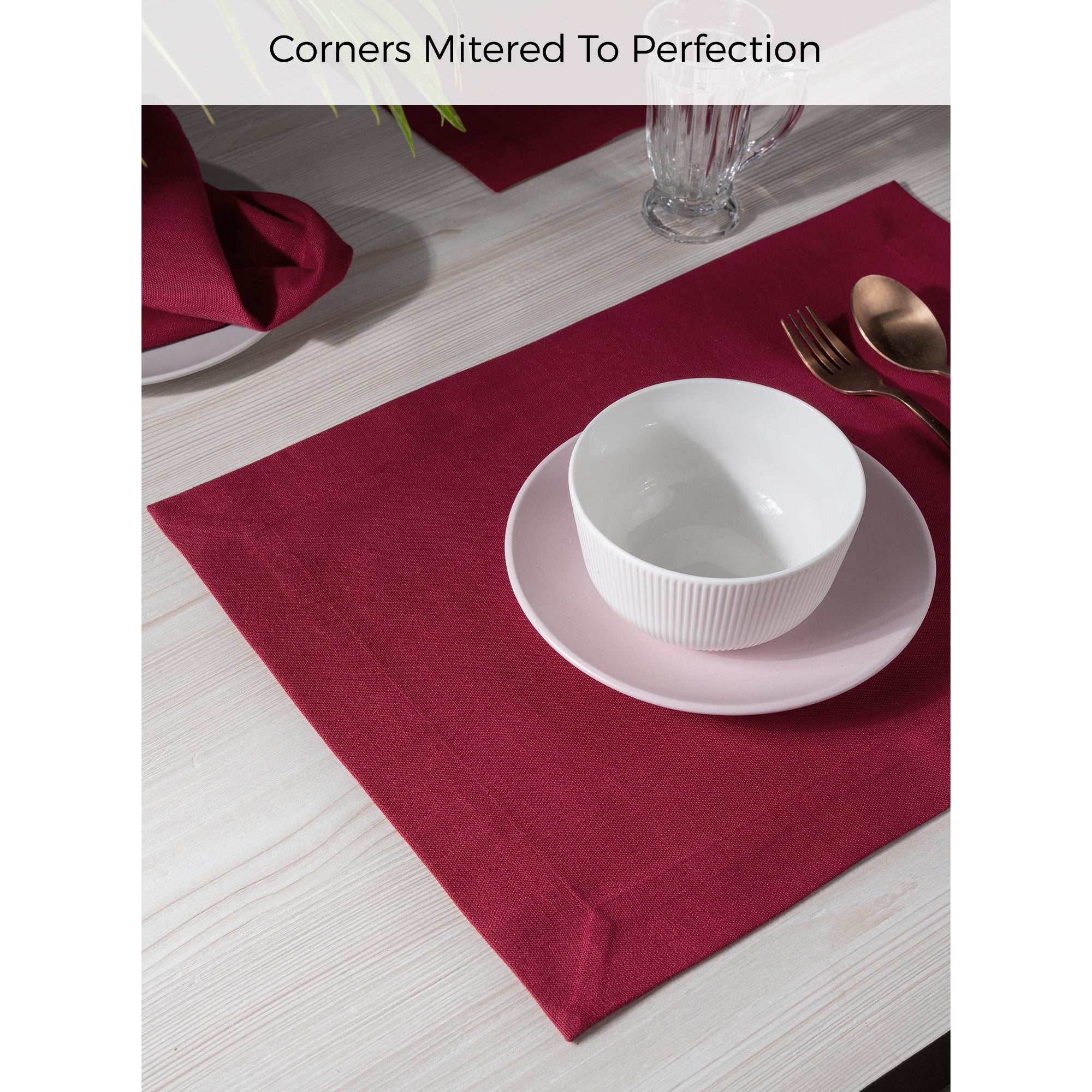 Red Faux Linen Placemats, Mitered Corner, 14 x 19 inch, 4 pcs