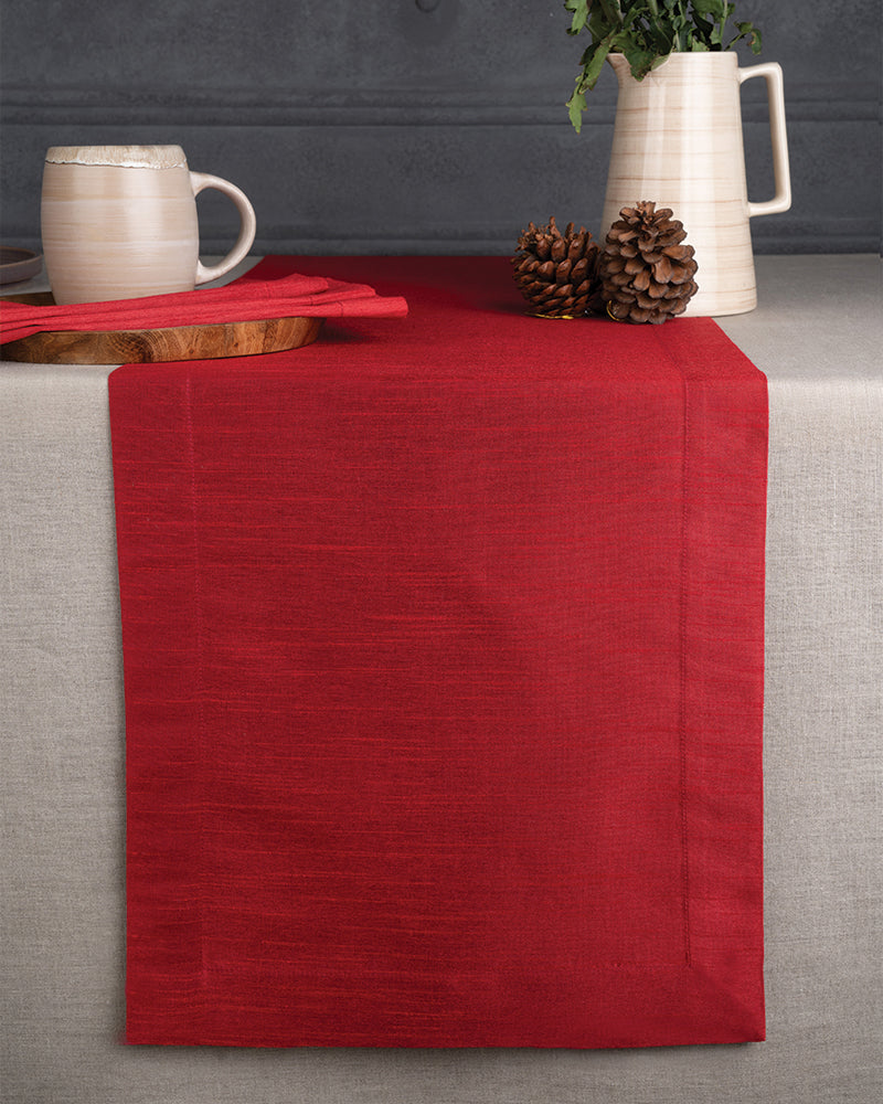 Red Silk Textured Table Runner - Mitered Corner