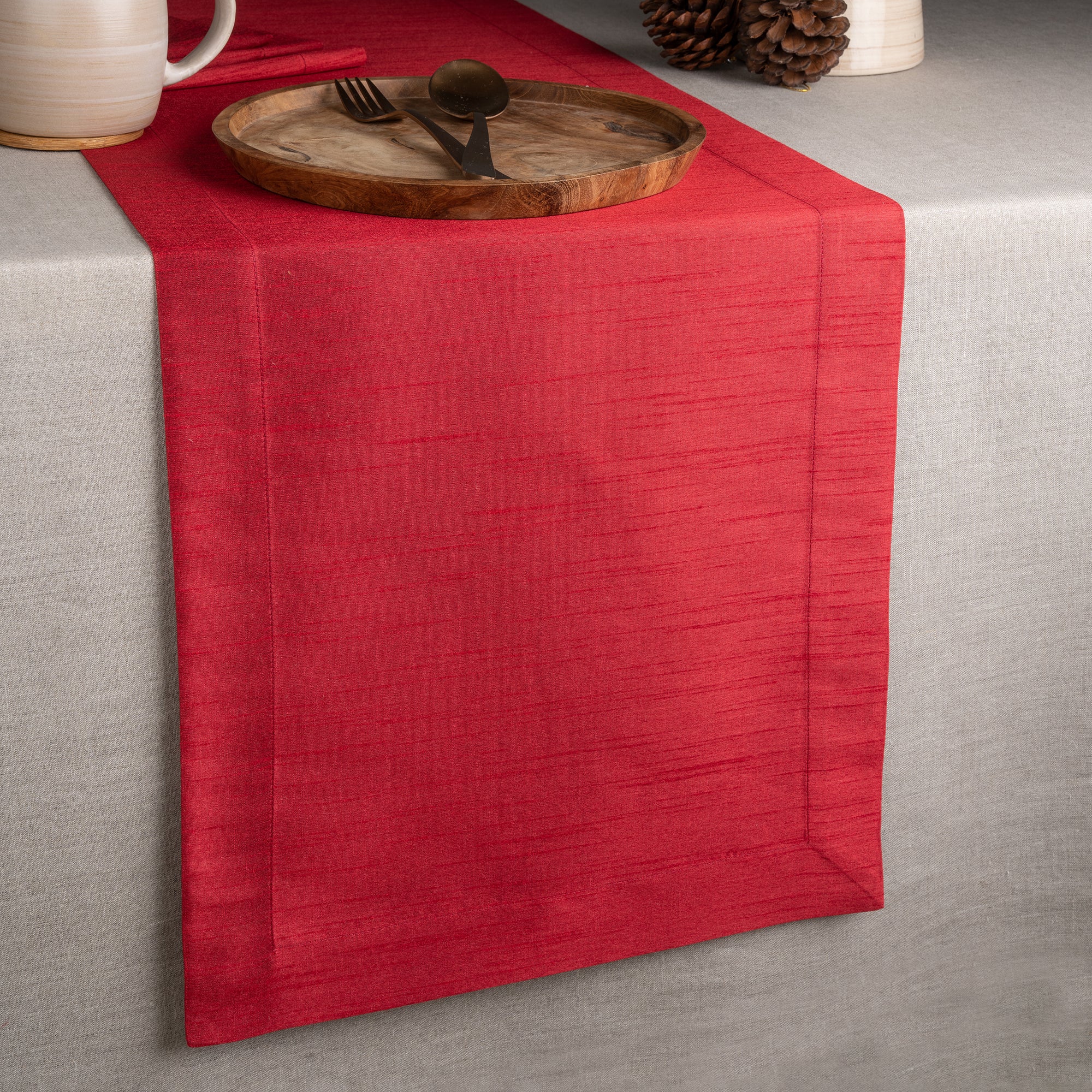 Red Table Runner, Vegan Silk, Mitered Corner