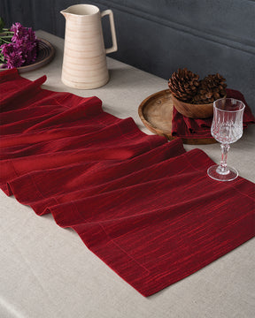 Red Silk Textured Table Runner - Mitered Corner