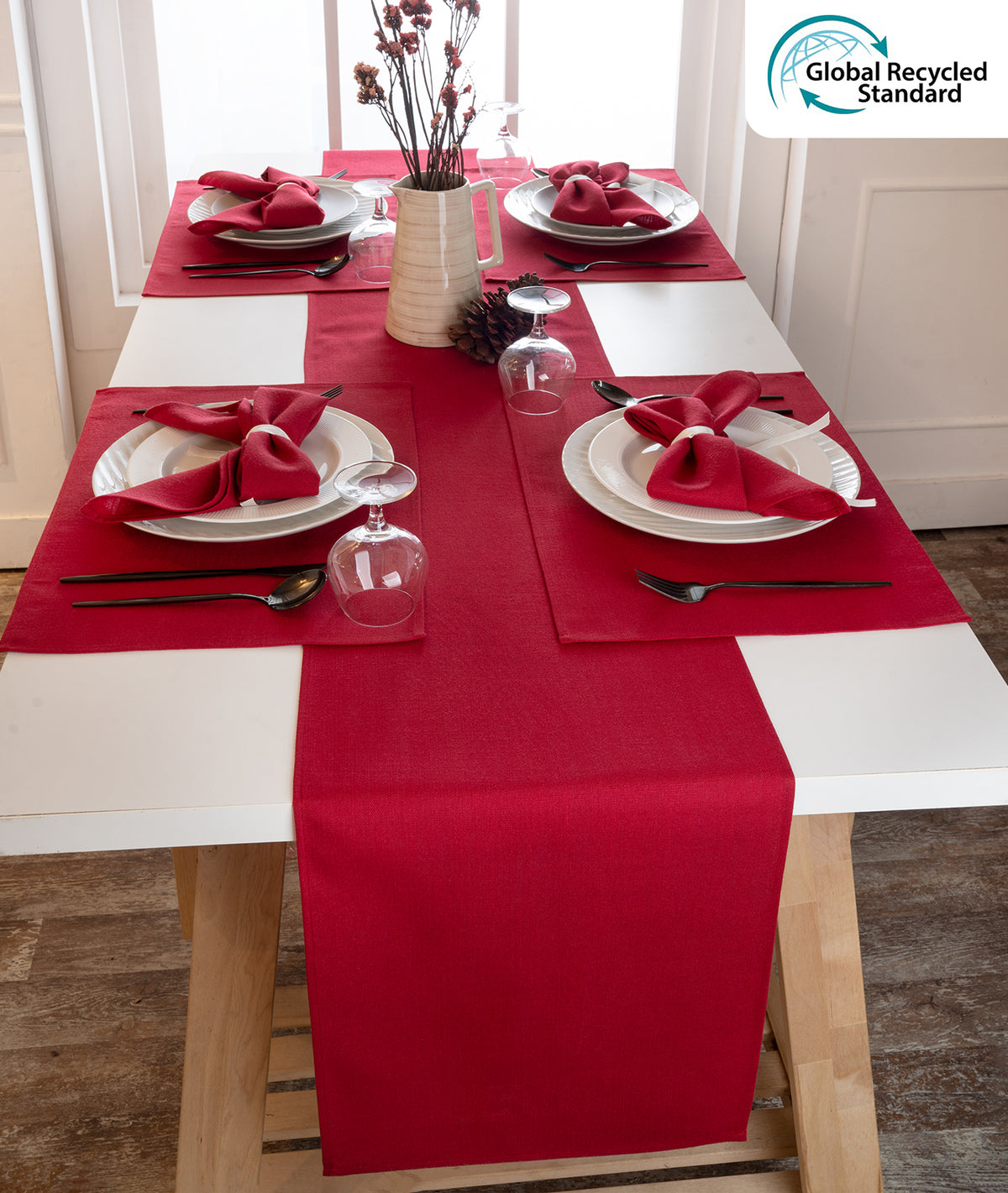 Red  Linen Textured Table Runner - Plain
