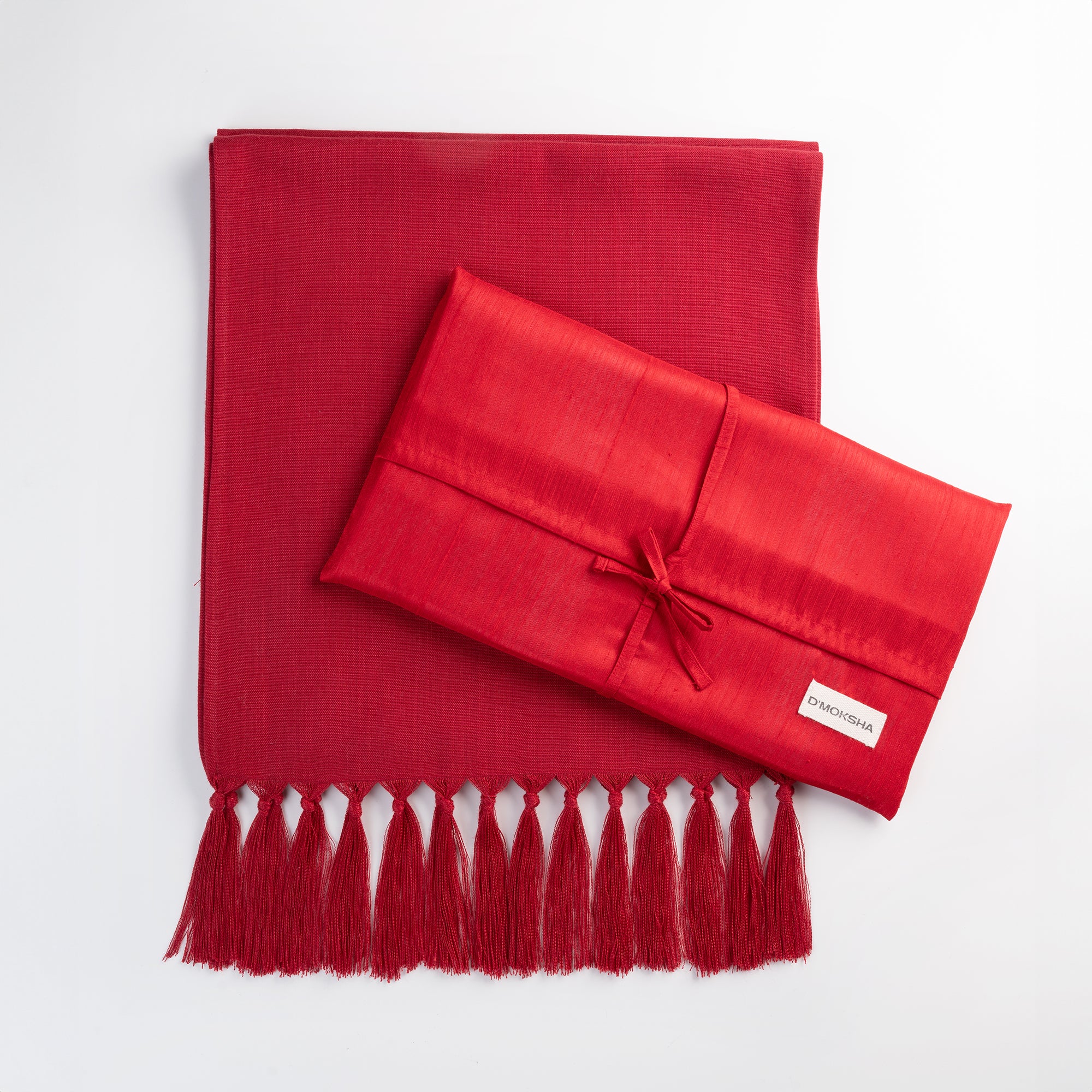 Red Faux Linen Table Runner - Tassel