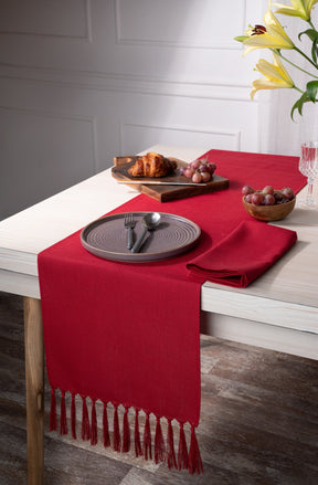 Red Linen Textured Table Runner - Tassel