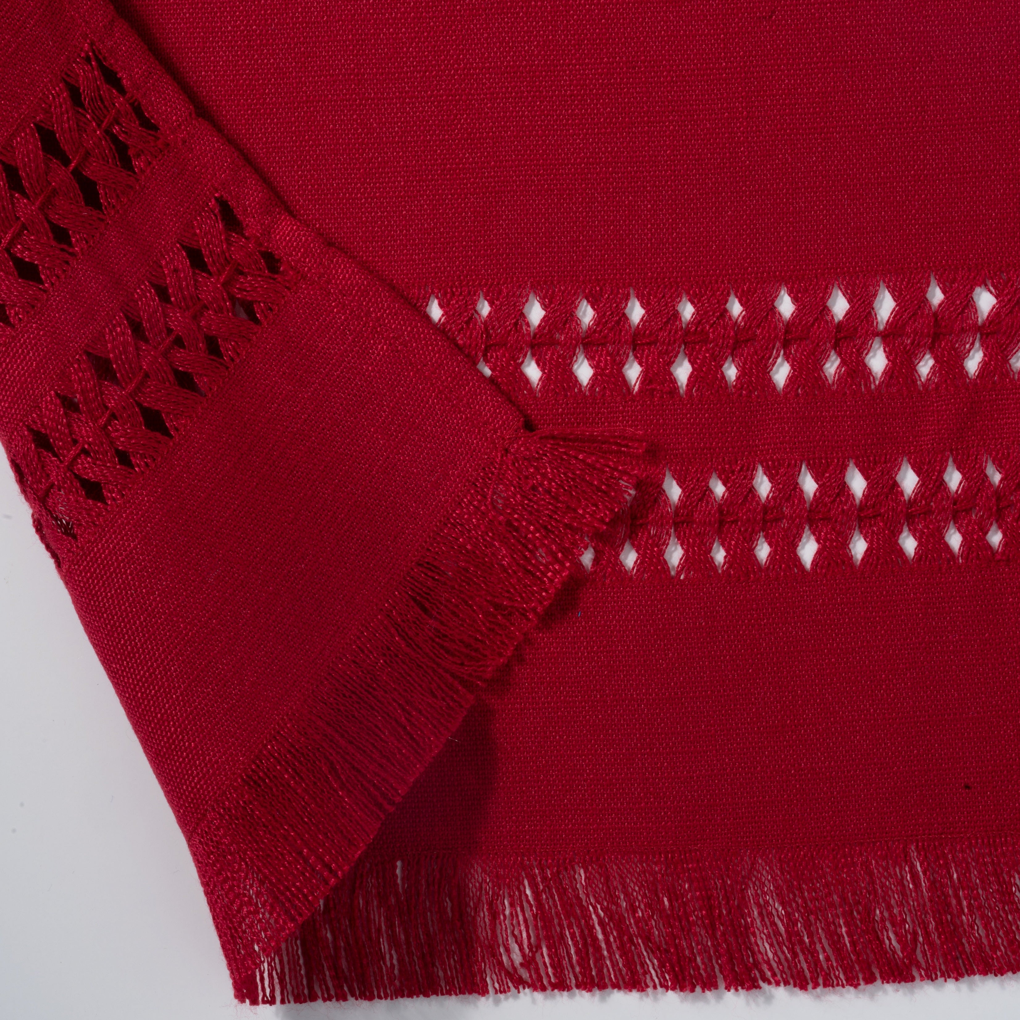 Red Table Runner, Faux Linen, Hand Hemstitch