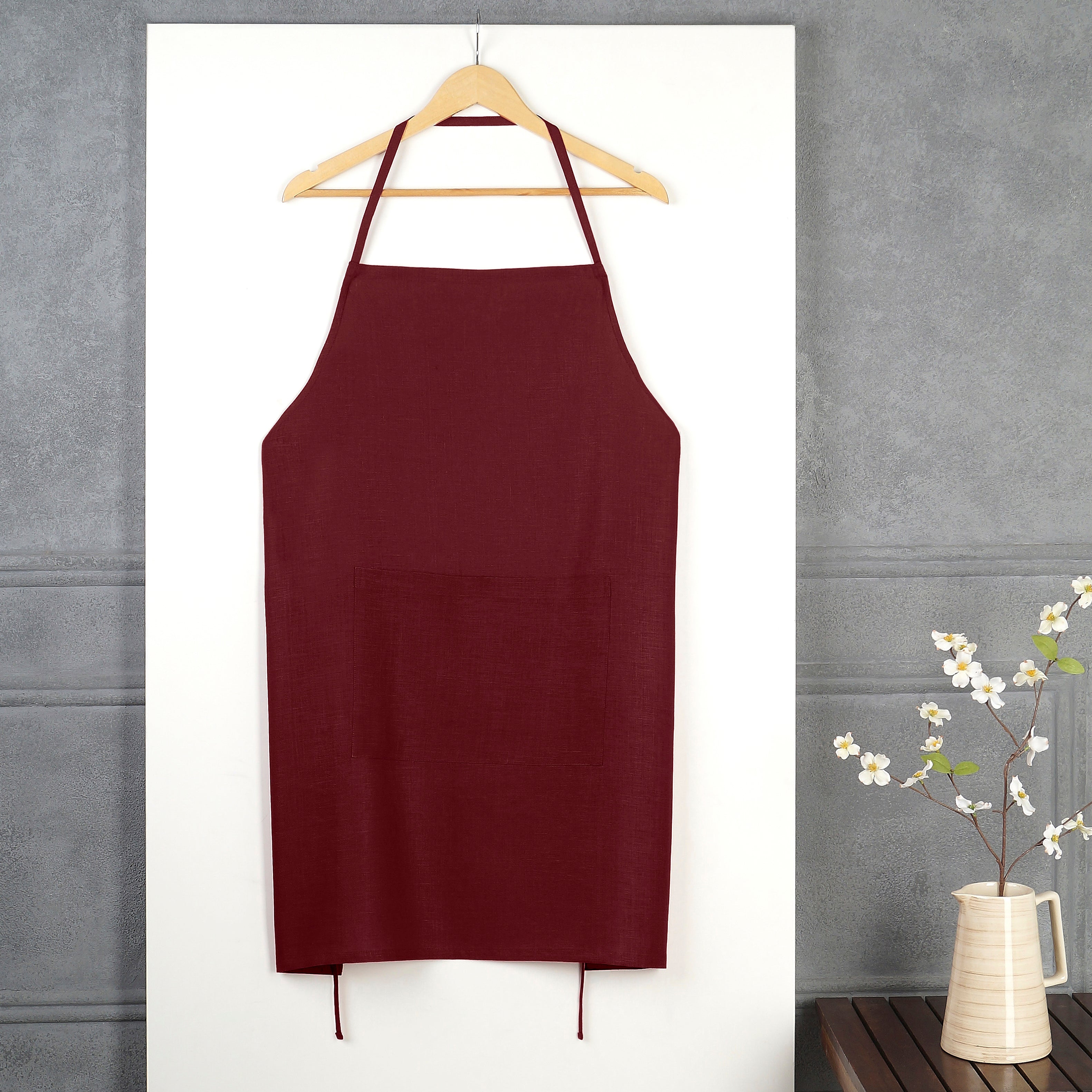 Classic Dark Red Linen Apron