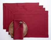 Dark Red  Linen Placemats 14 x 19 Inch Set of 4 - Hemstitch