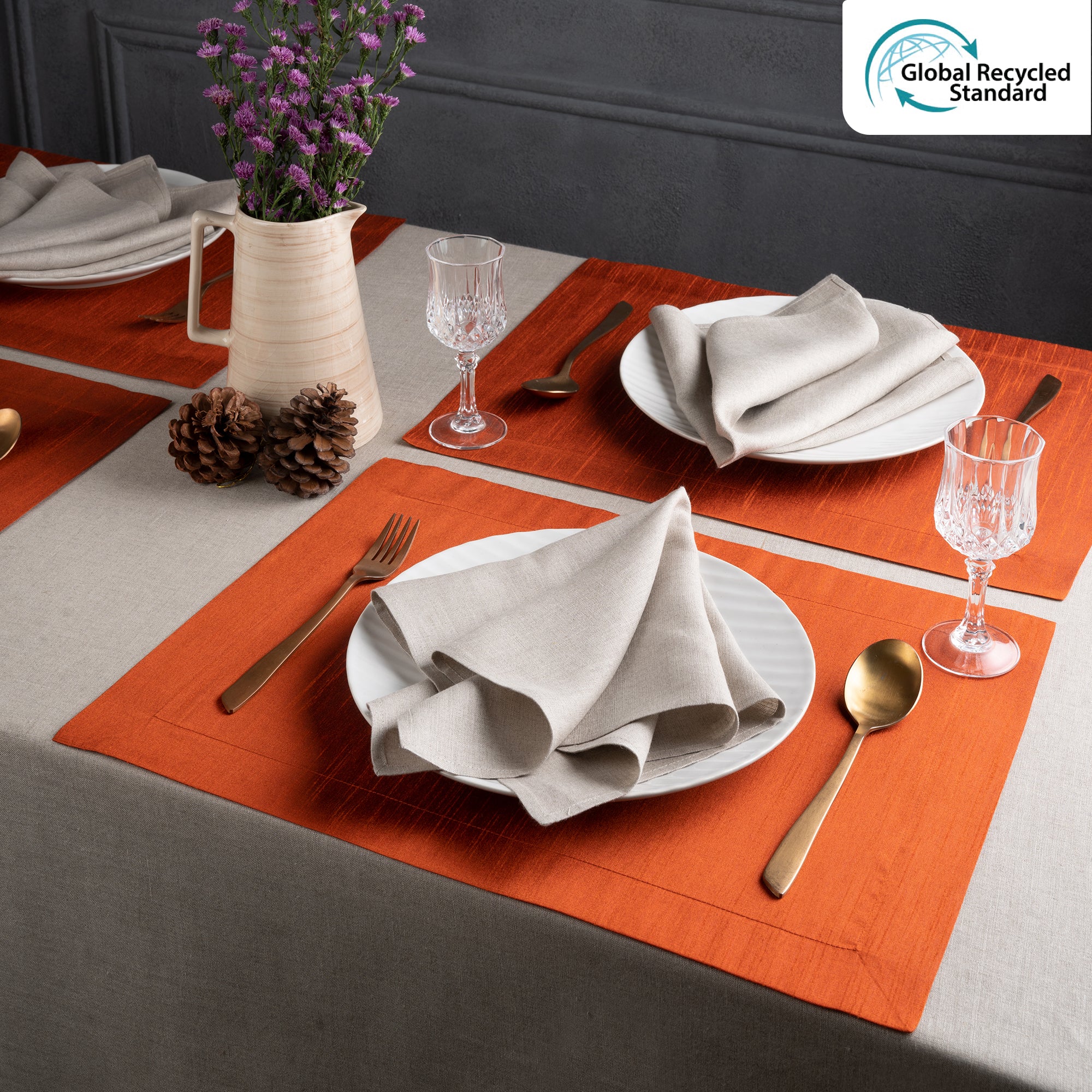 Rust Vegan Silk Placemats, Mitered Corner, 14 x 19 inch, 4 pcs