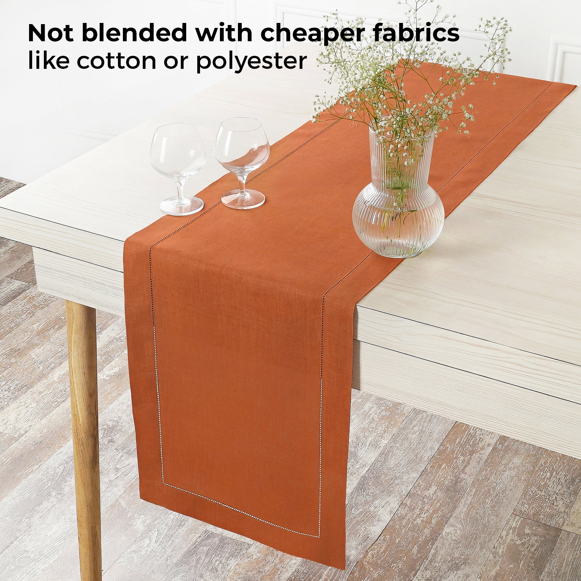 Rust Linen Table Runner, Hemstitch