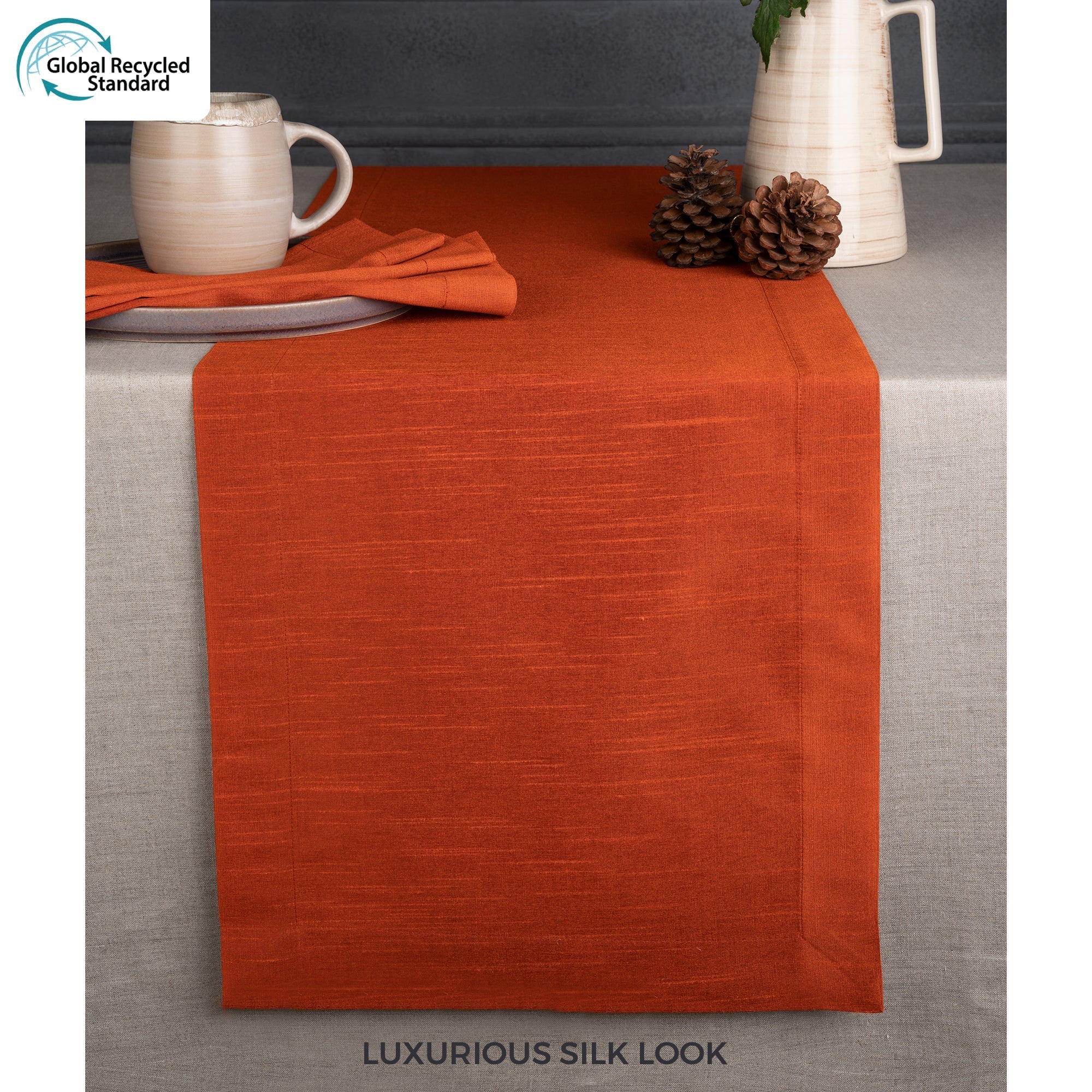 Rust Table Runner, Vegan Silk, Mitered Corner