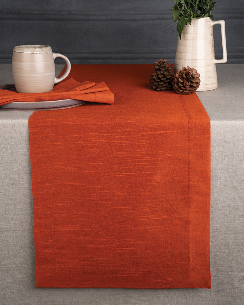 Rust Silk Textured Table Runner - Mitered Corner