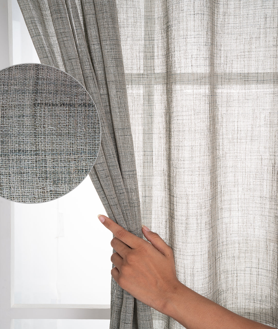 Sage Green Jute Textured Curtain | Set of 2 Panels