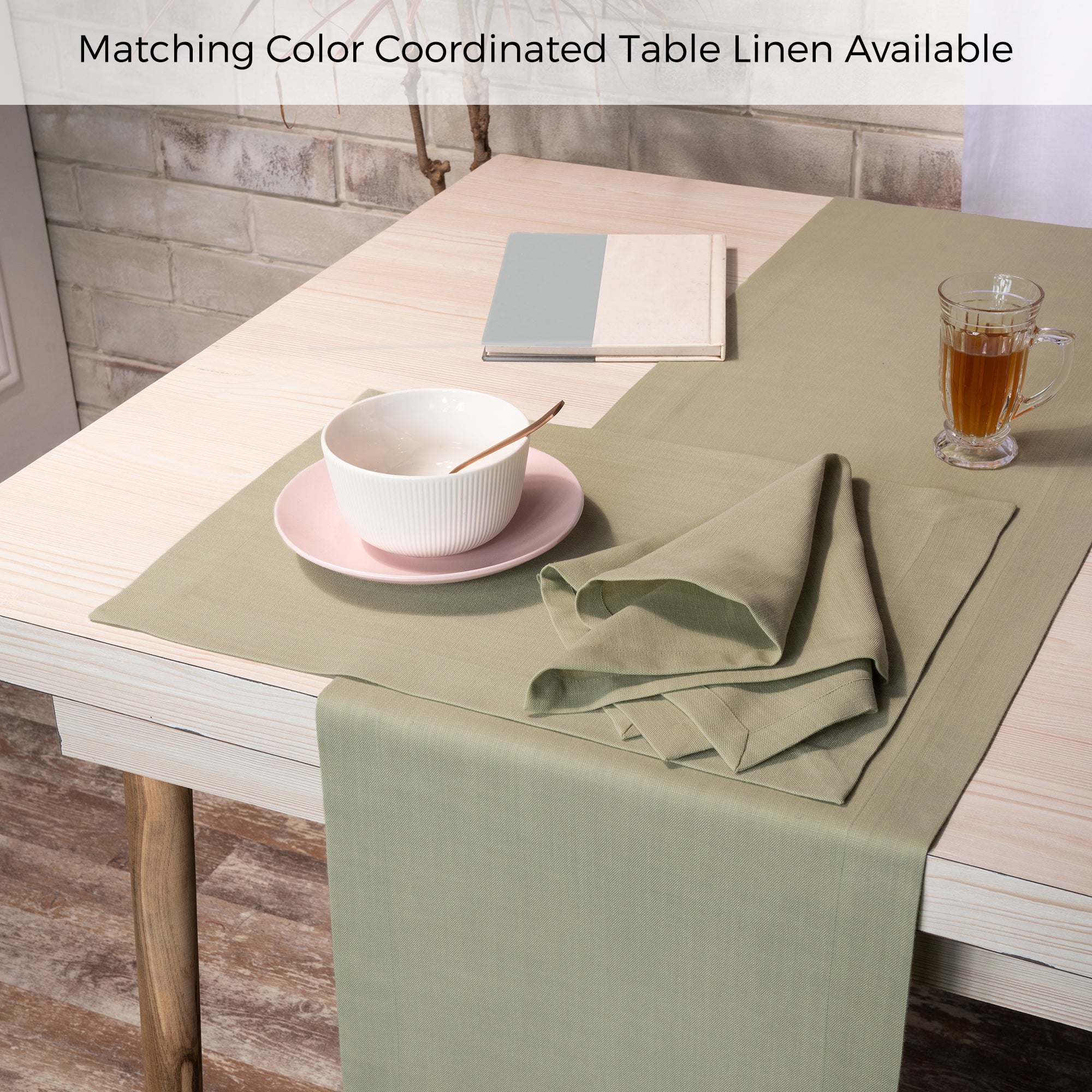 Sage Green Faux Linen Placemats, Mitered Corner, 14 x 19 inch, 4 pcs