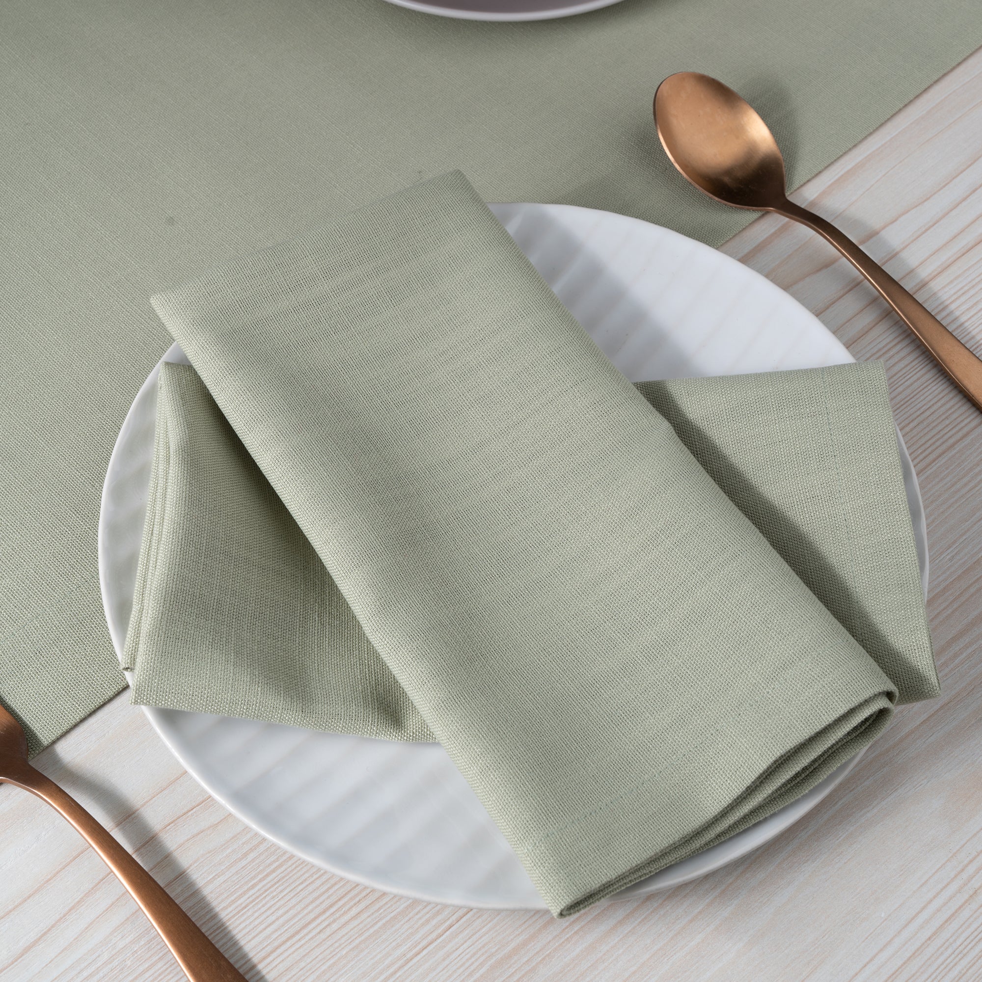 Sage Green Faux Linen Napkins, Mitered Corner, 20 x 20 inch, 4 pcs