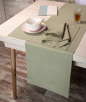 Sage Green Linen Textured Table Runner - Mitered Corner